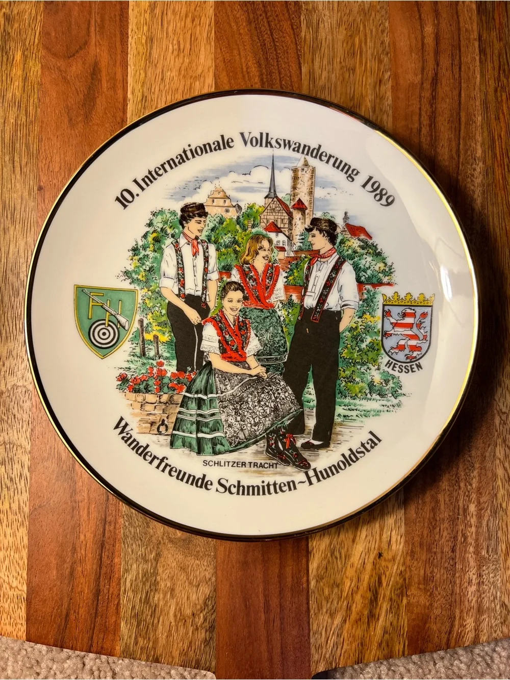 Vintage German Porcelain Plate Schmitten Volkswandern Schlitzer Tracht 1989